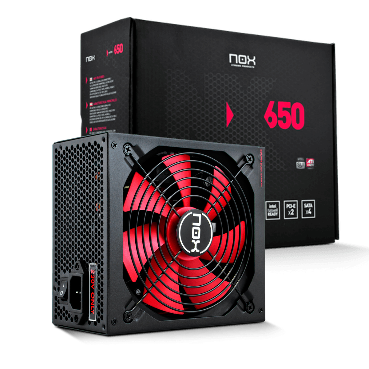 NOX NX 650W -Fuente de Alimentación 650W, Compatible con SLI&Crossfire, Ventilador 140mm, Ultra silenciosa, Multi GPU Compatible, PFC Activo, Negro