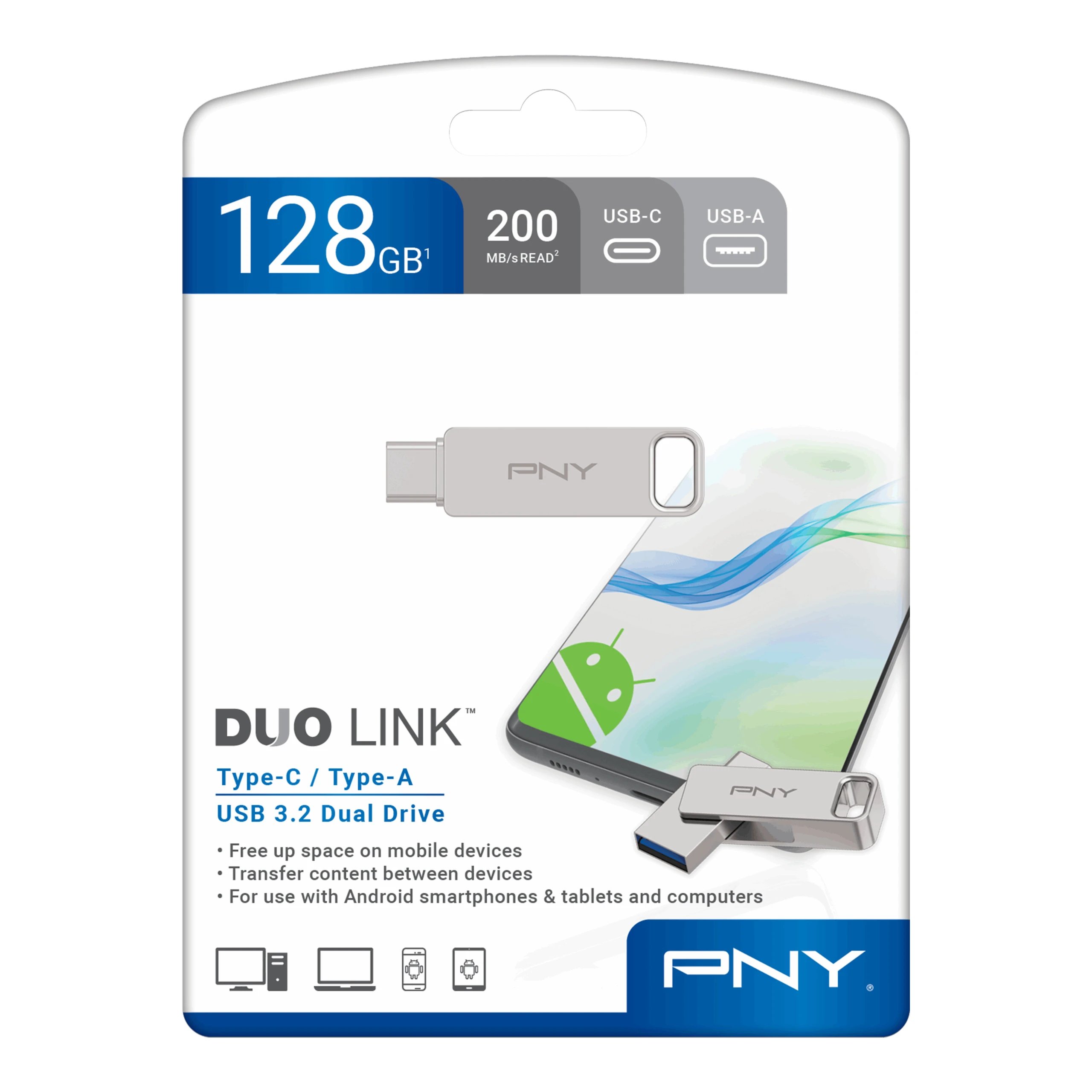 PNY - Memoria USB PNY MM42117983 de 128 GB con conectores USB Type-A y Type-C, velocidad USB 3.2 Gen 1 (3.1 Gen 1), cuerpo de acero inoxidable resistente a golpes y arañazos, ideal para profesionales y uso diario