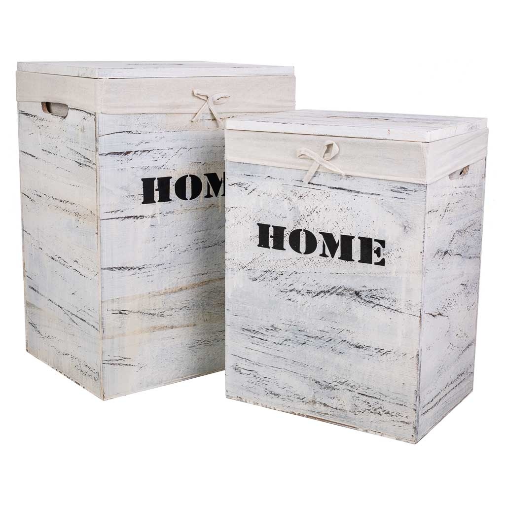 Wonderlust Deco - Cestos ropa de madera set 2 pzas 40x30x54-34x26x47 Blanco 40x30x54-34x26x47h cm