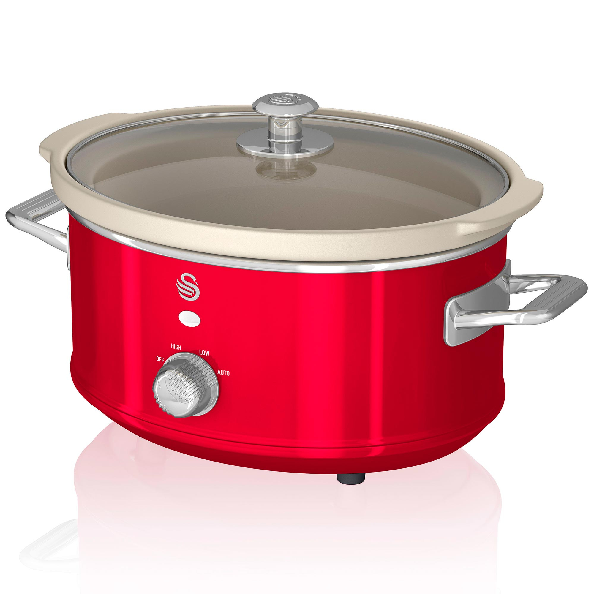 SWAN SF17021RNEU Retro Olla Cocción Lenta, 3,5L, Recipiente Extraíble Antiadherente Cerámica Libre PFOA, Vintage, 200W, Rojo