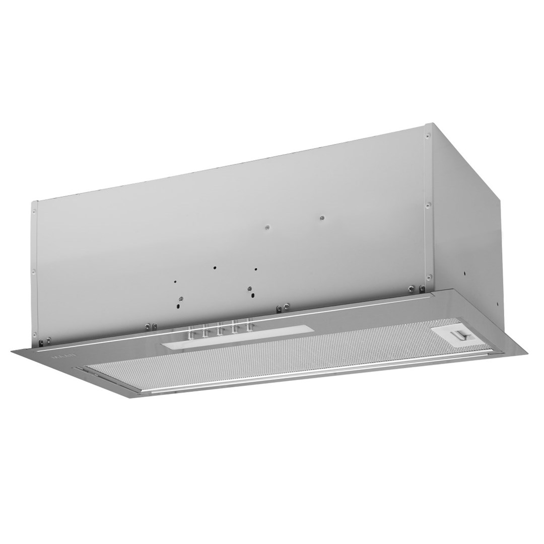 Maan under cabinet kitchen extractor hood 50 cm in satin stainless steel with high suction for effective smoke removal, easy install feature, CE certified, ideal for kitchen ventilation.