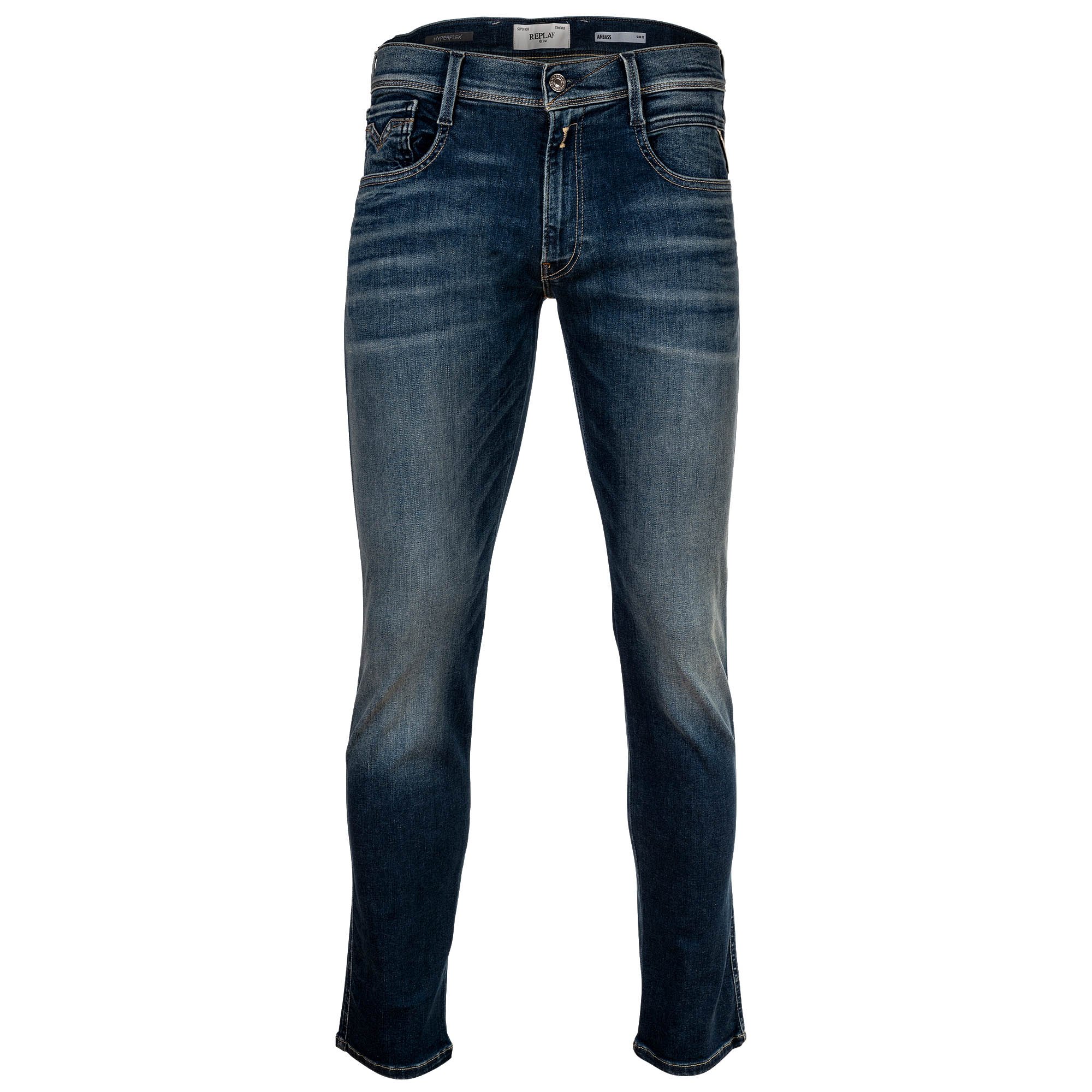 REPLAY Vaqueros para hombre - Hyperflex Stretch ANBASS, denim elástico, largo 32, corte entallado Hyperflex Stretch ANBASS