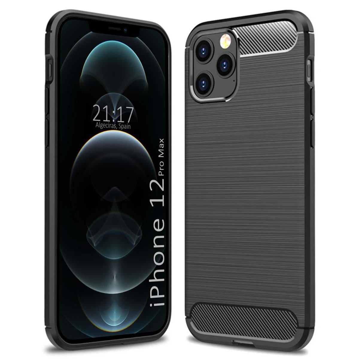 Tumundosmartphone Funda Gel Tpu Tipo Carbon Negra para Iphone 12 Pro Max (6.7)