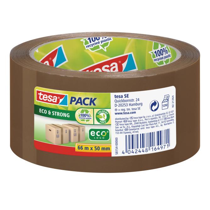 Tesa© Eco & Strong - Cinta adhesiva para embalar (polipropileno, 66 m x 50 mm), color marrón