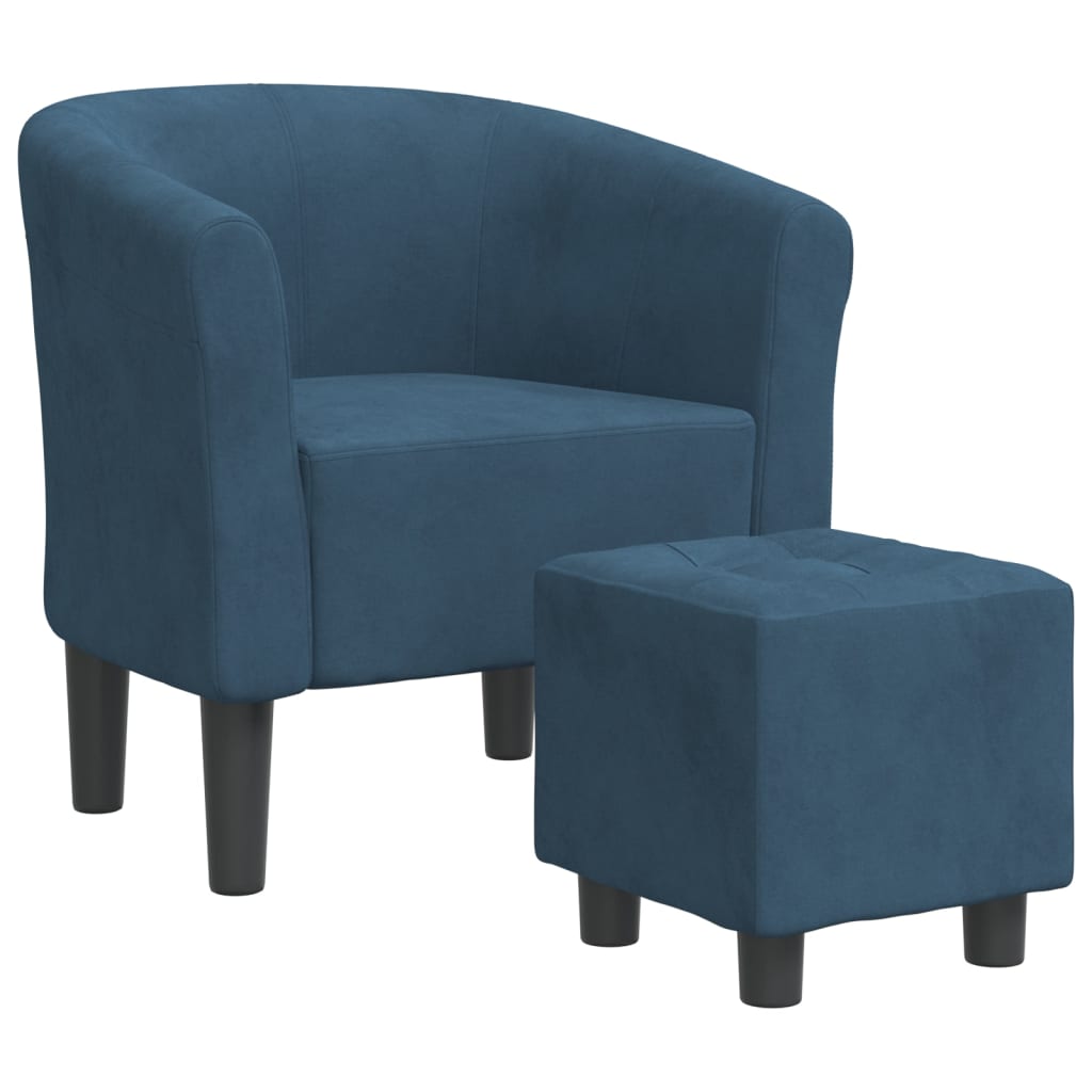vidaXL Sillón con taburete terciopelo azul oscuro