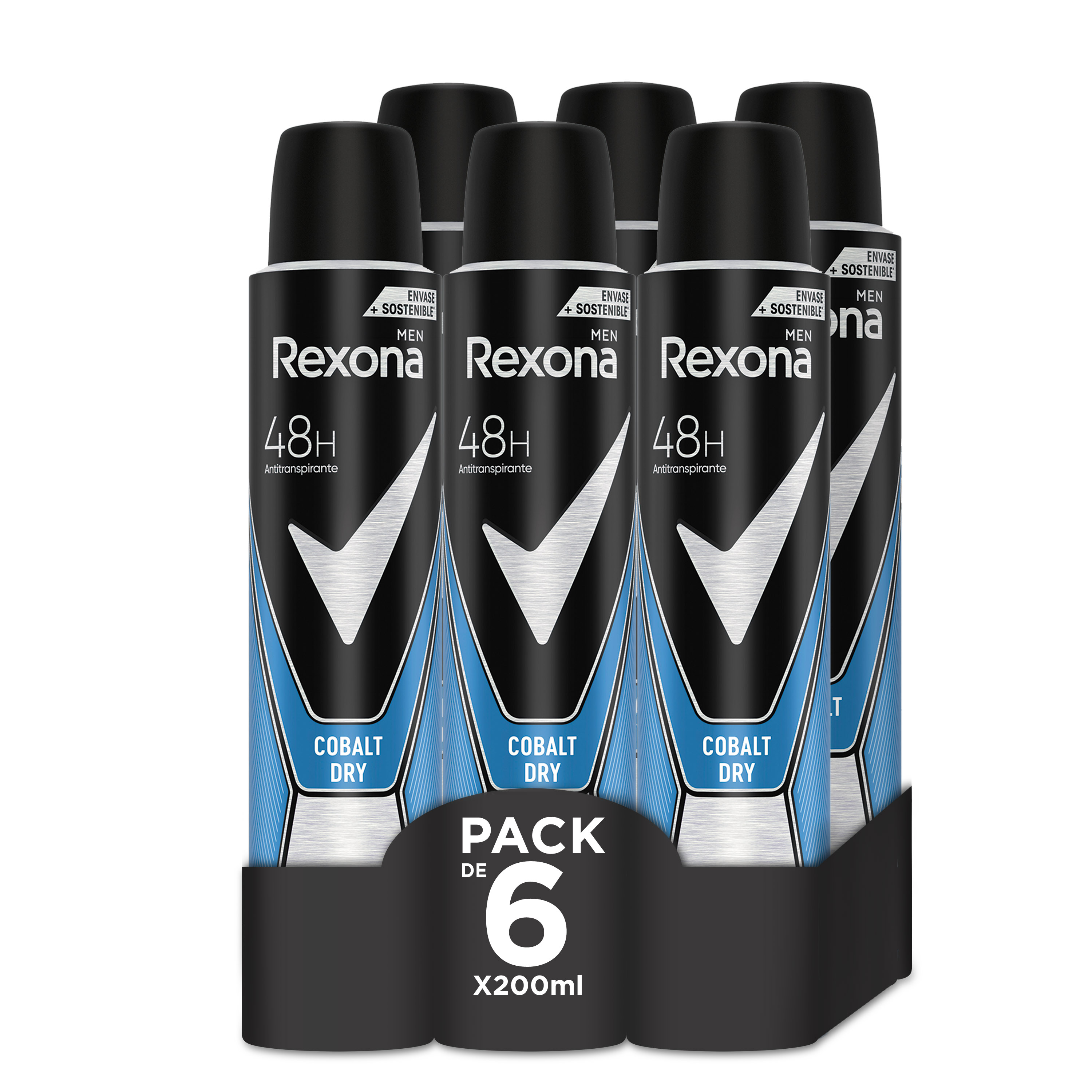 Rexona - Rexona Desodorante Cobalt Dry 48 horas de protección contra el sudor y mal olor 200ml - Pack de 6