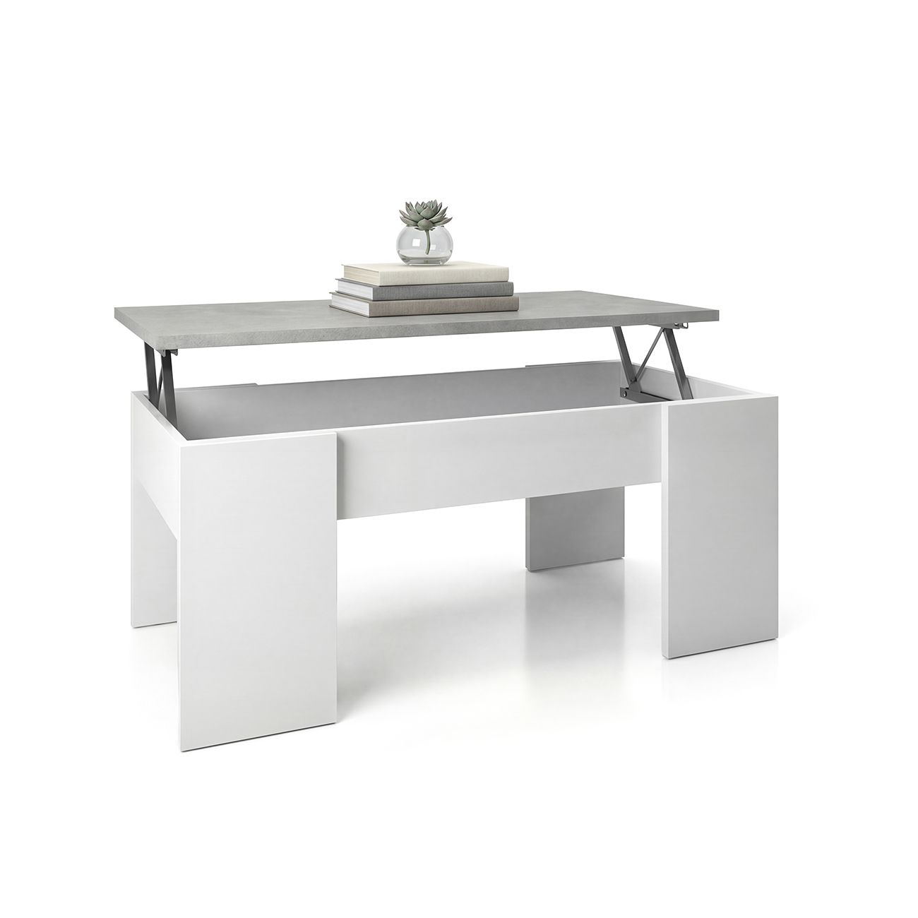 duehome - Vita - Mesa de centro elevable Vita con sistema hidráulico, melamina y metal, 100x50 cm, altura ajustable 45-56 cm para salón o oficina en casa