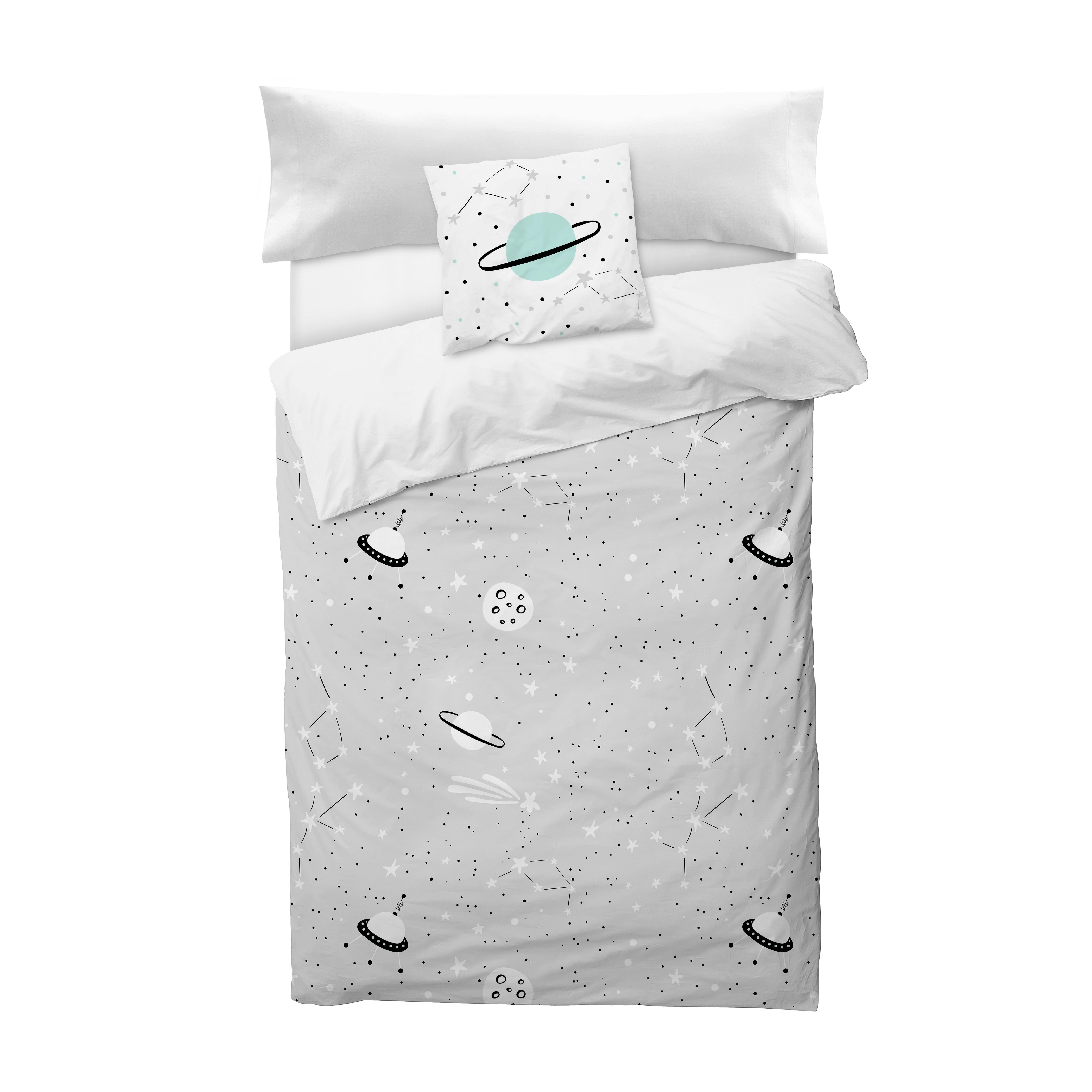 BOHEME -  Funda Nórdica Cuna 100% Algodón Universe Grey 115X145 - Suavidad y Estilo