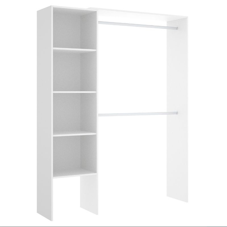 MOBELCENTER - Armario Vestidor Suit Reversible con 2 Barras y 4 Estantes - Color Blanco - Ancho: 140-110 cm x Fondo: 40 cm x Alto: 187 cm - (1203)