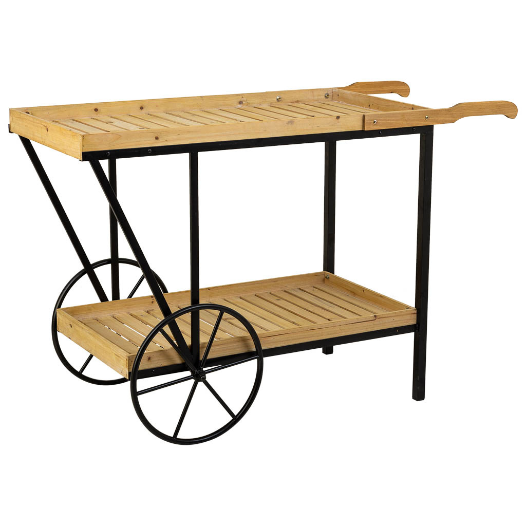 Wonderlust Deco - Carro expositor de metal y madera marrón 125x50x80 Marrón 125x50x80h cm