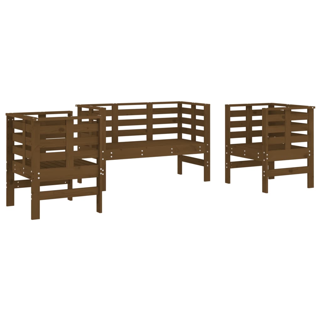 vidaXL Juego de muebles jardín 3 pzas madera maciza en color Pino marrón miel/Douglas natural/Pino natural y más | almacenamiento funcional diseño moderno para baño dormitorio sala