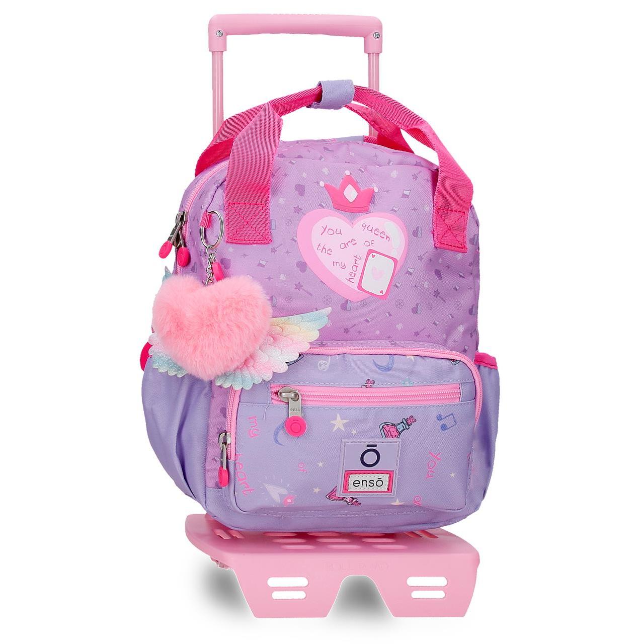 Mochila escolar con carro Enso Queen of hearts lila