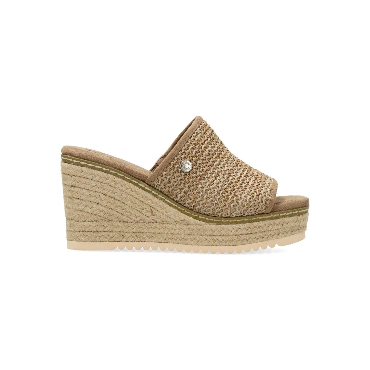 REFRESH - Sandalia alpargata mule pala de rafia para mujer, con cuña de 8 cm forrada en rafia y planta acolchada, vegana y antideslizante