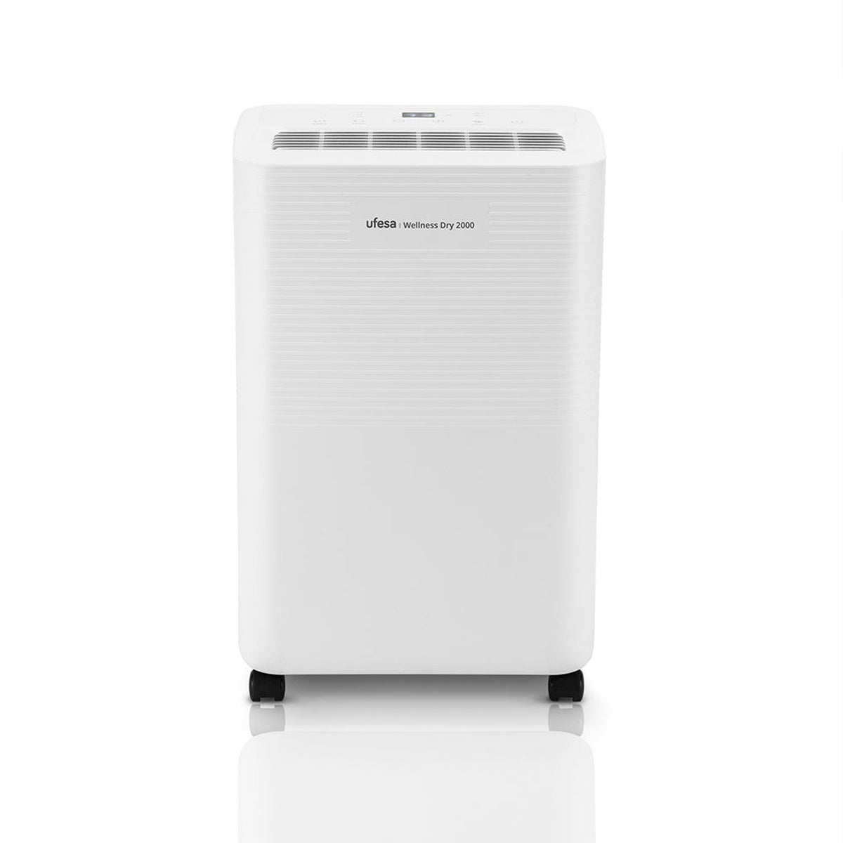 Ufesa - Deshumidificador Wellness Dry 2000 con sensor de humedad ajustable (30–90%), capacidad 12 L/día para estancias hasta 40 m², depósito 2 L con apagado automático y drenaje continuo
