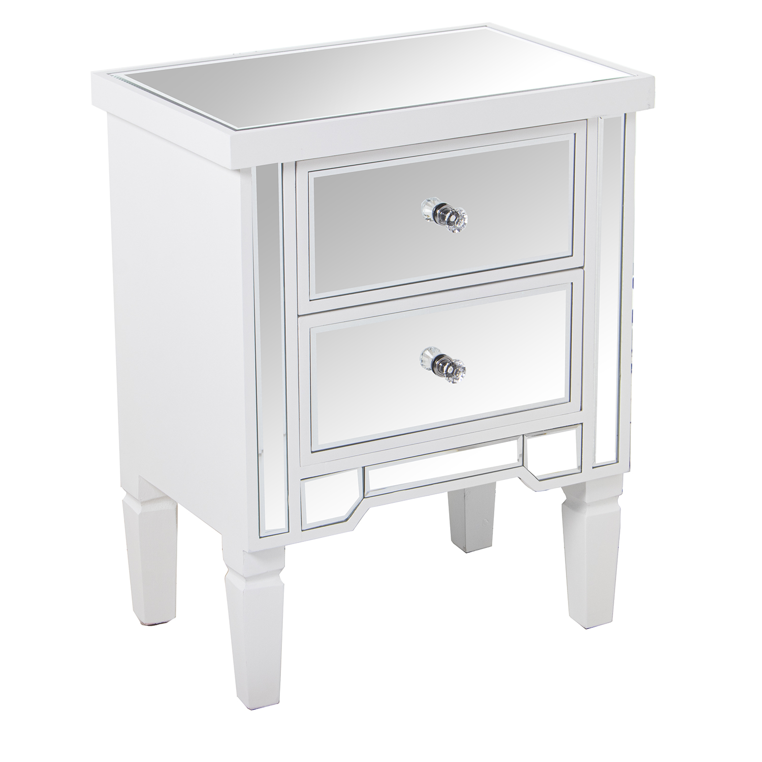Mesa de noche madera, espejo con 2 cajones blanco 49x33x62cm
