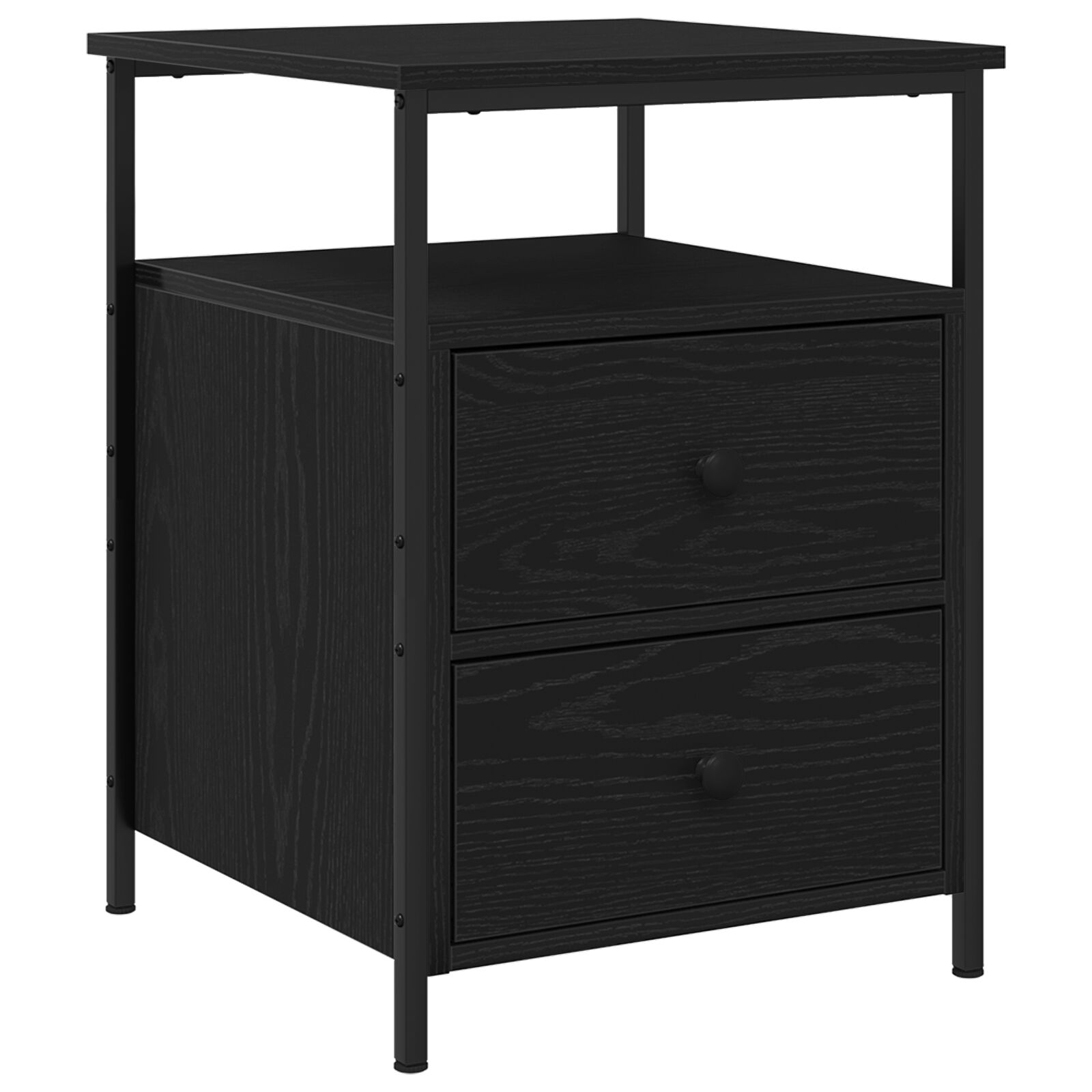 vidaXL Mesa de Noche Negro Roble 44x45x60 cm Madera Ingenierizada y Acero