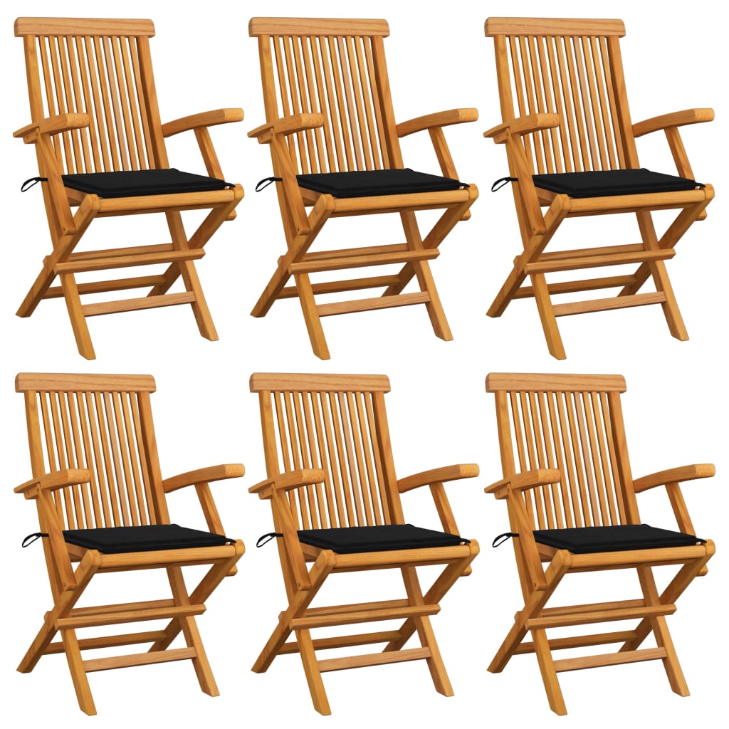 vidaXL Sillas de jardín 6 uds madera maciza de teca con cojines