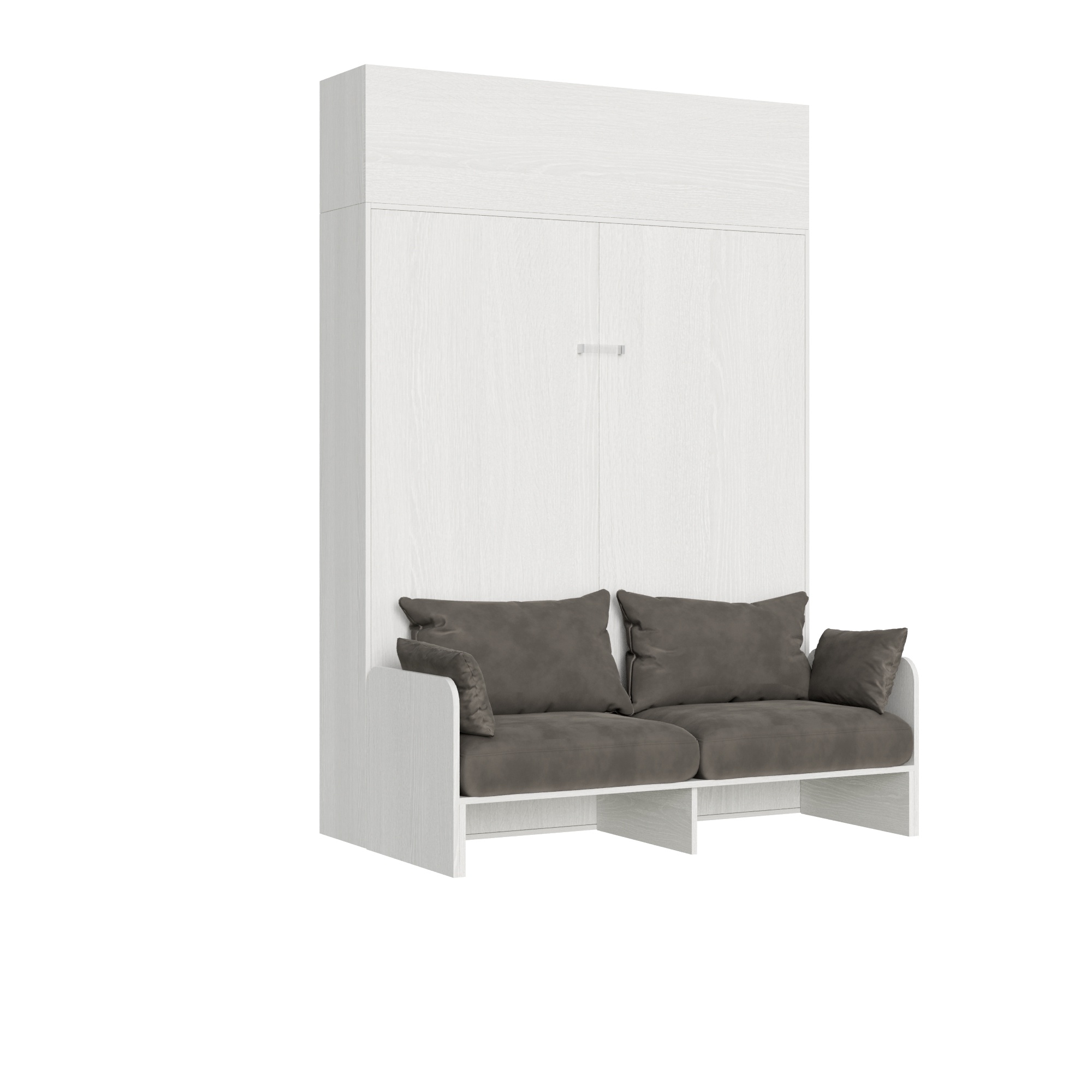 Cama doble Kentaro de fresno blanco con mueble de pared Vasistas - Itamoby