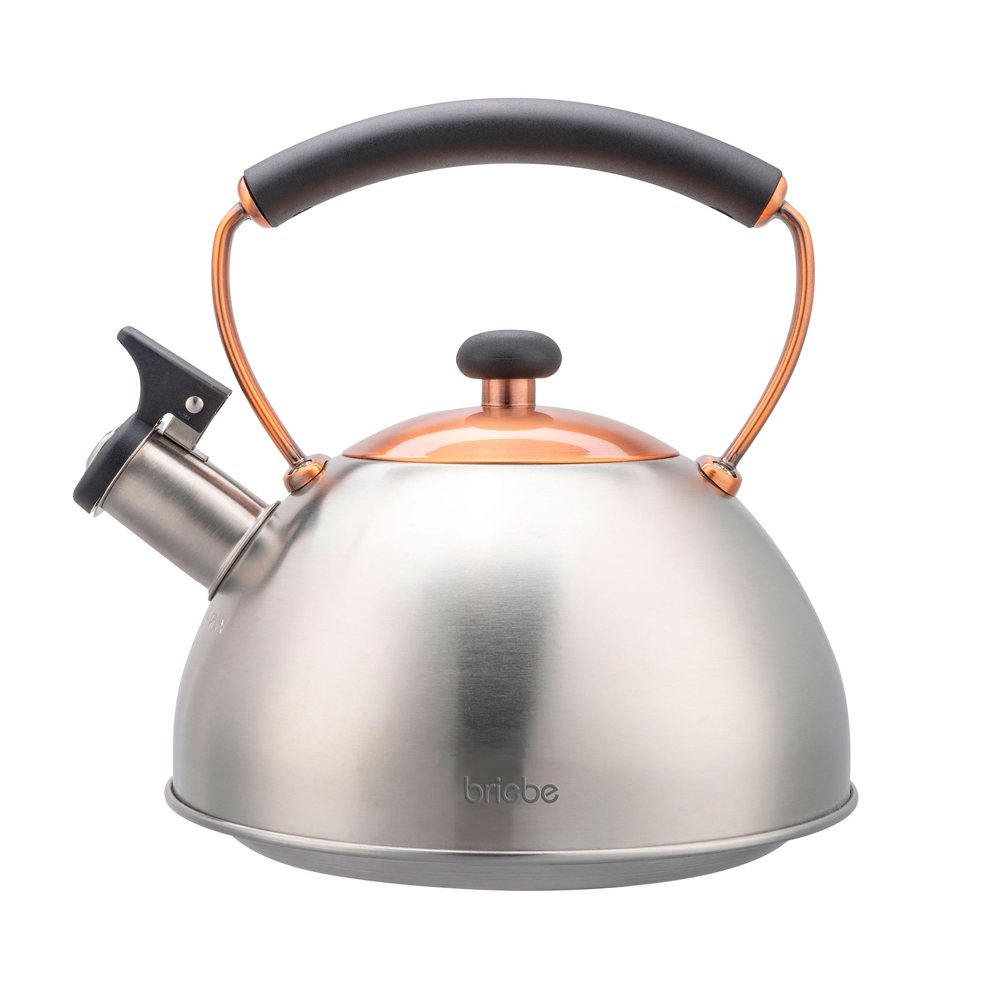 Briebe I-Bronze Tetera con Silbato, Hervidor de Agua 2,3L, Inducción, Acero Inox, Vintage, Mango Cool Touch, , Acero Inoxidable