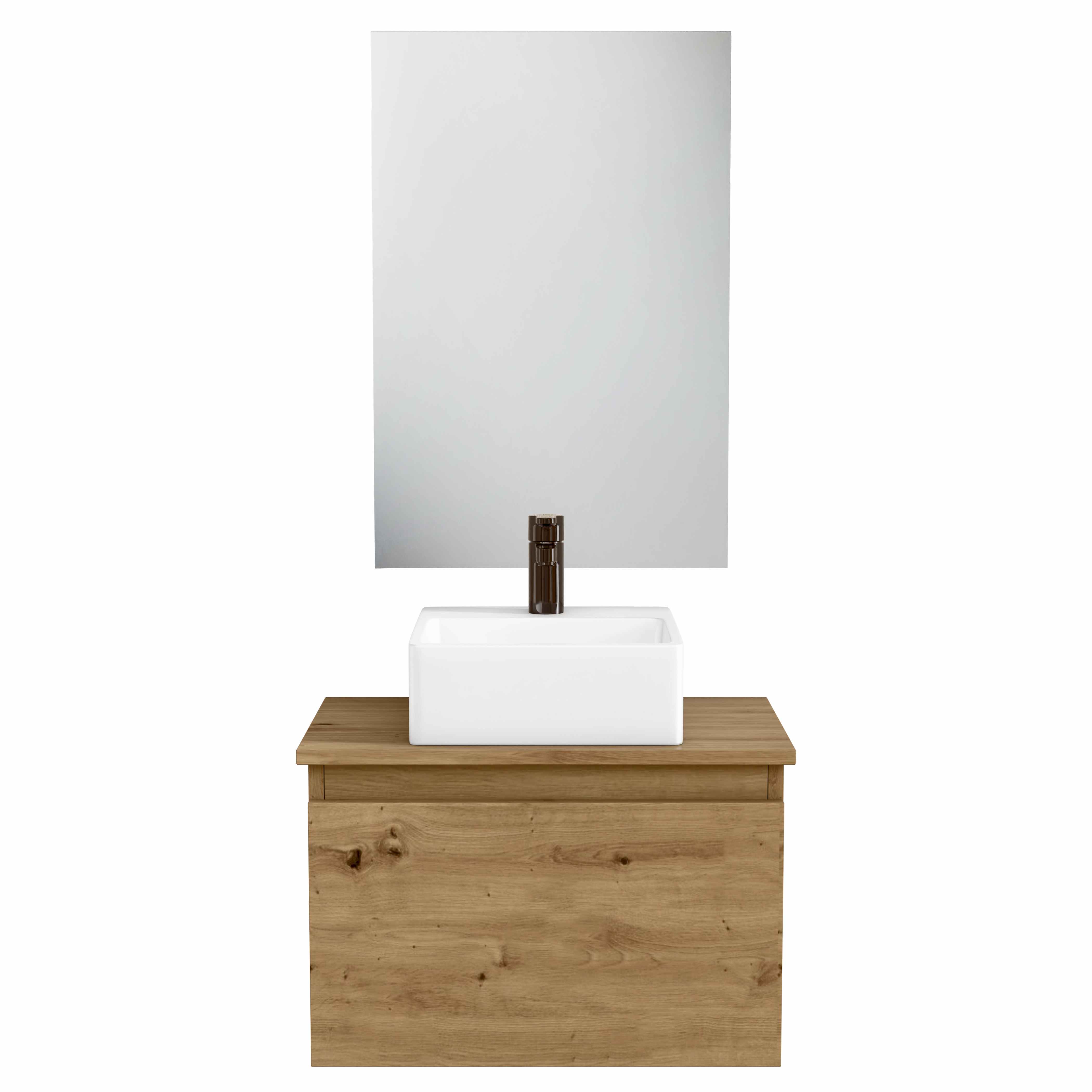 BELLOBATH - Mueble de baño suspendido con lavabo de cerámica y espejo, Mueble con puerta abatible, 50 x 32 x 30 cm