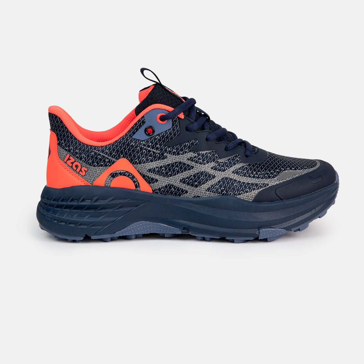 Izas - Zapatillas de Trail Running para Mujer - Deportivas con Suela Alta - Cierre de Cordones - Puntera y Talonera Reforzadas - Elásticas, Ligeras y Resistentes - Eagle Azul y Coral - Talla 36