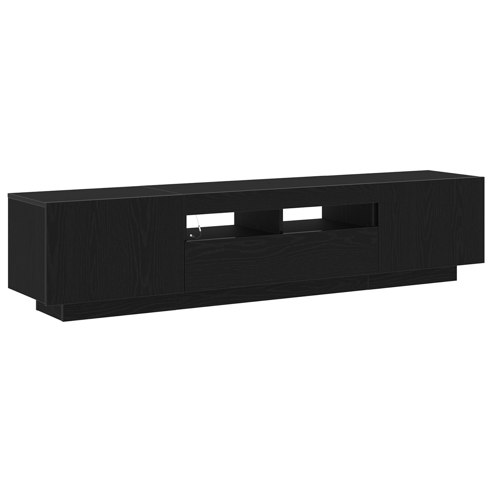 Mueble de TV vidaXL con luces LED en roble negro de 180x35x40 cm, hecho de madera