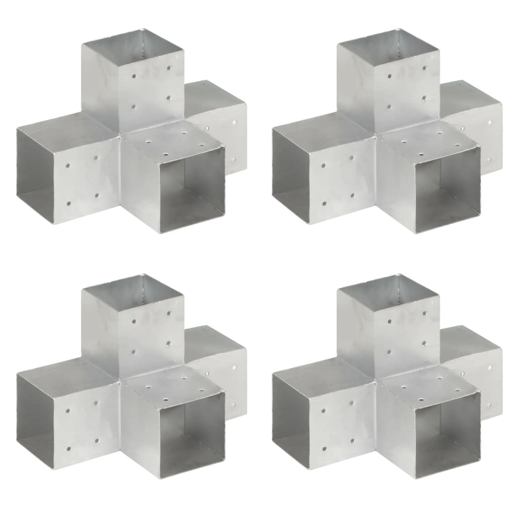 vidaXL Conectores de Postes en forma X (4 unidades) Metal Galvanizado Soporte Jardín Dimensiones 71 x 71 mm,  81 x 81 mm,  101 x 101 mm y mas