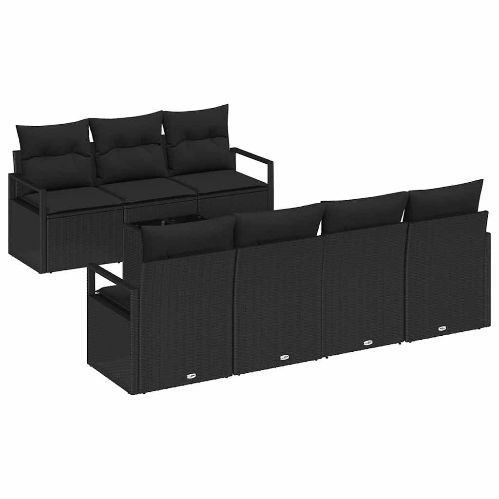 vidaXL Juego de Sofá con cojín Manual 8 pcs Negro ratán sintético