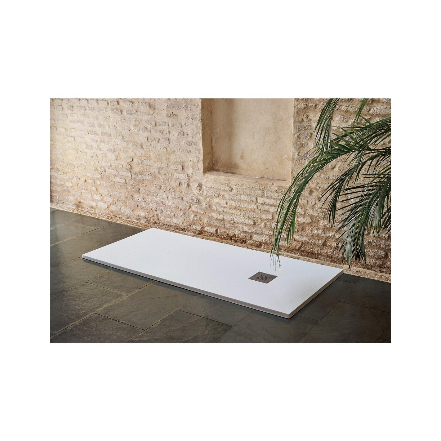 JARDIN202 - Plato de Ducha textura sillar | Blanco | Desagüe Desplazado