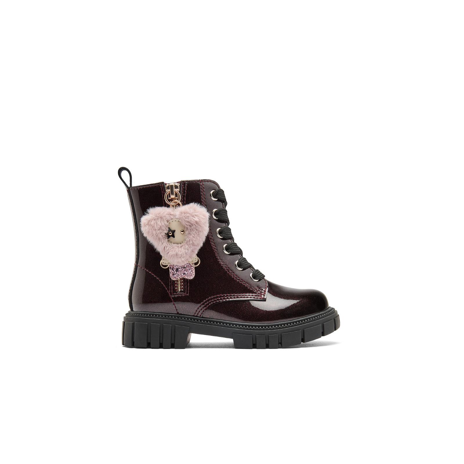 Conguitos - Botas Militares de Niña Efecto Peluche con Adorno en Burdeos para Niña
