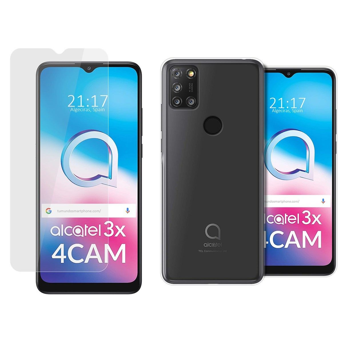 Tumundosmartphone Pack 2 En 1 Funda Gel Transparente + Protector Cristal Templado para Alcatel 3X 4CAM