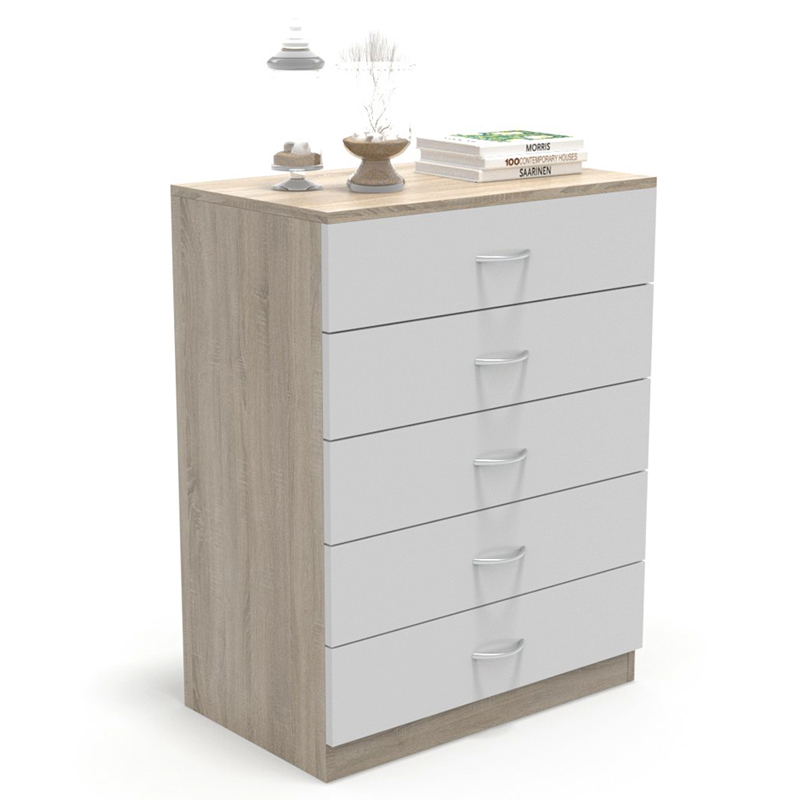 DORMIDAN - Cómoda 5 cajones guías metálicas, habitación Dormitorio, Armario con cajoneras.