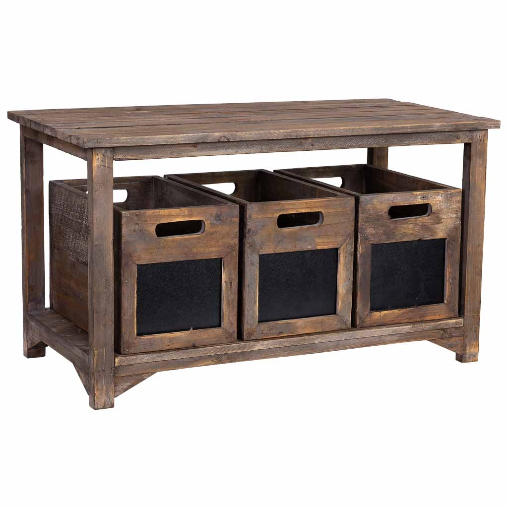 Wonderlust Deco - Banco de madera con 3 cajones 90x45x51h cm Marrón 90x45x51h cm