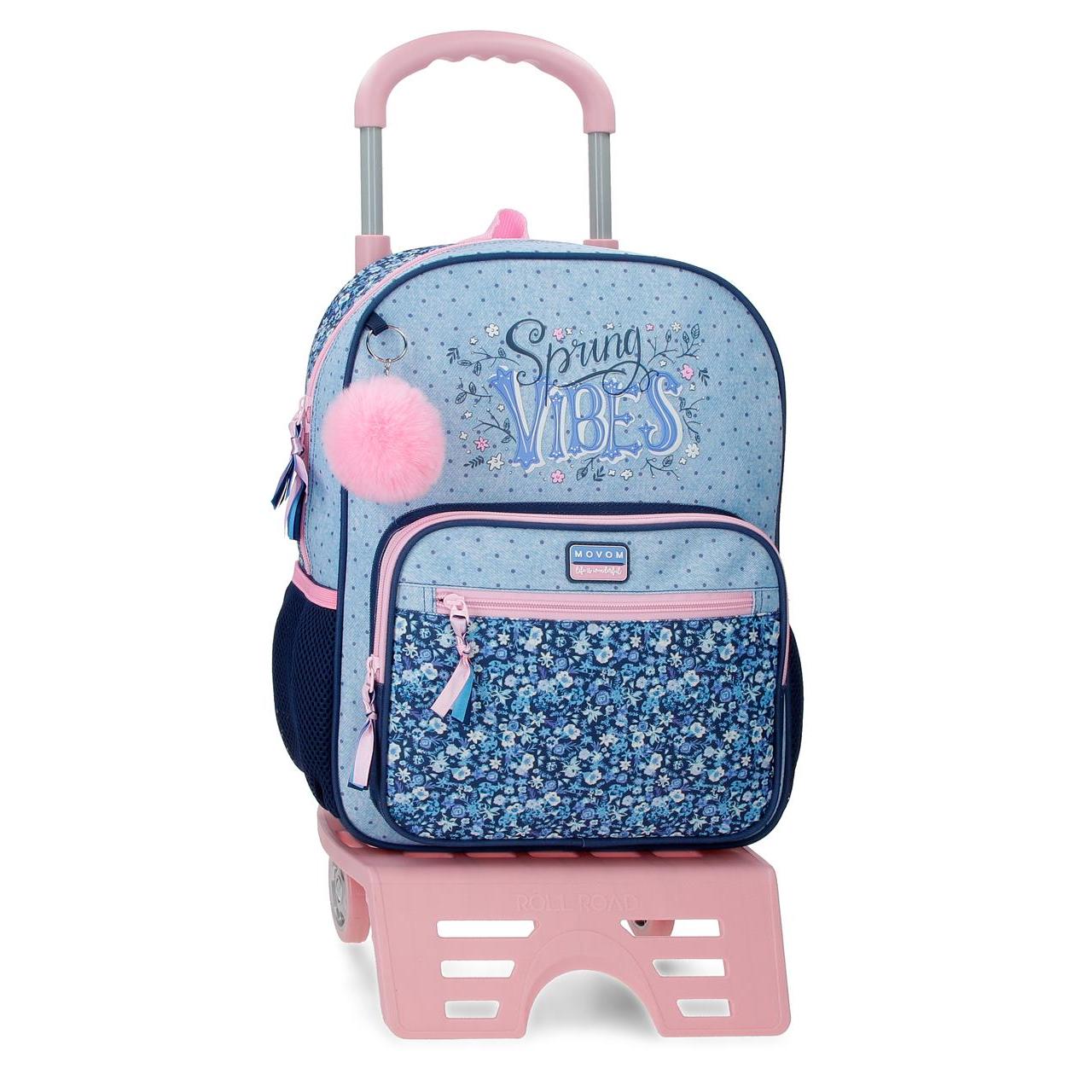 Mochila escolar con carro Movom Spring Vibes 30x38x12cm Marino