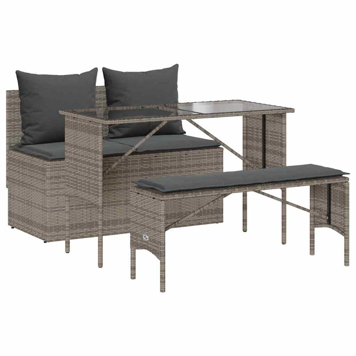 Conjunto de jardín Cadier sofá doble con mesa y banco