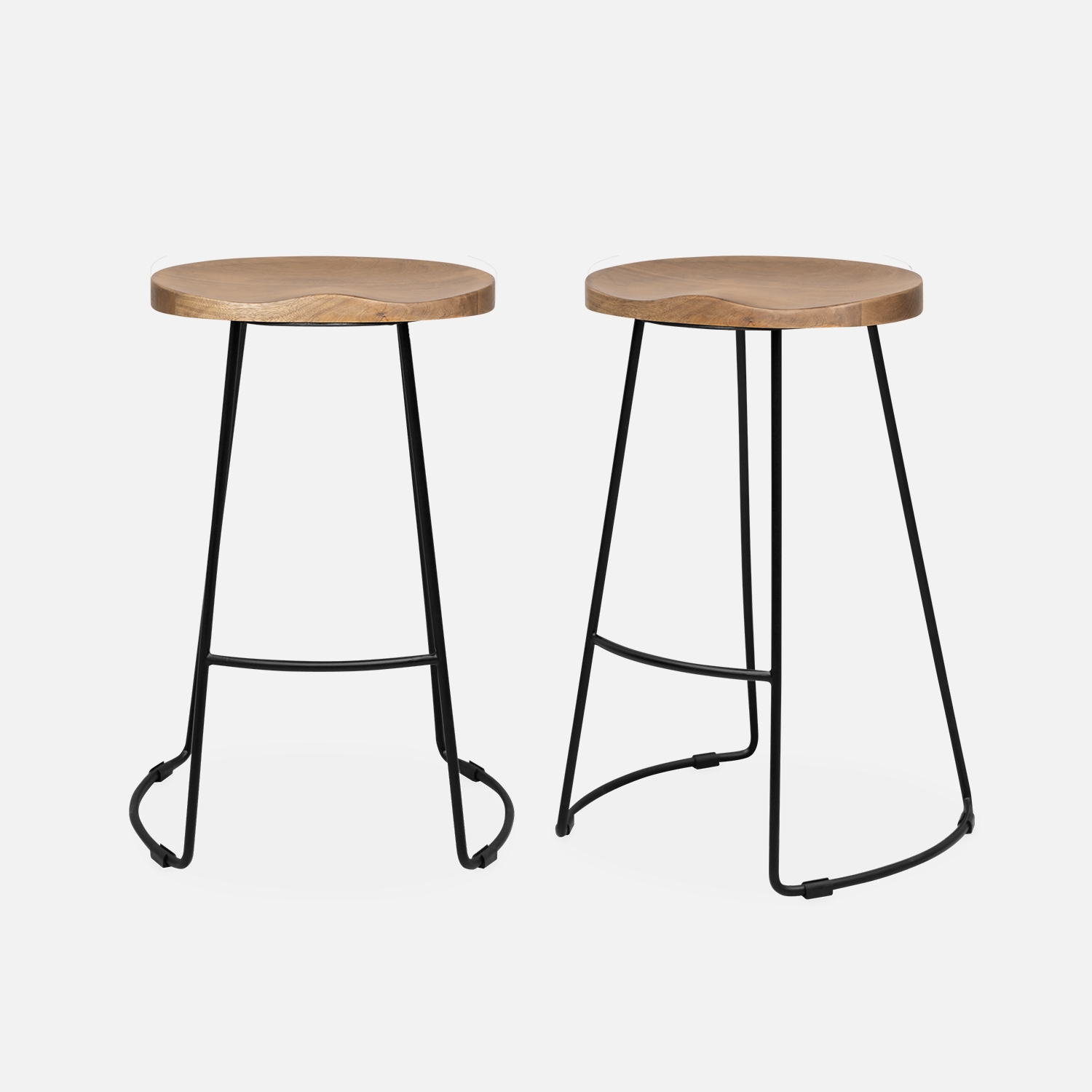 sweeek - Taburete de bar de madera y acero, set de 2 , Jaya , 44x36x65
