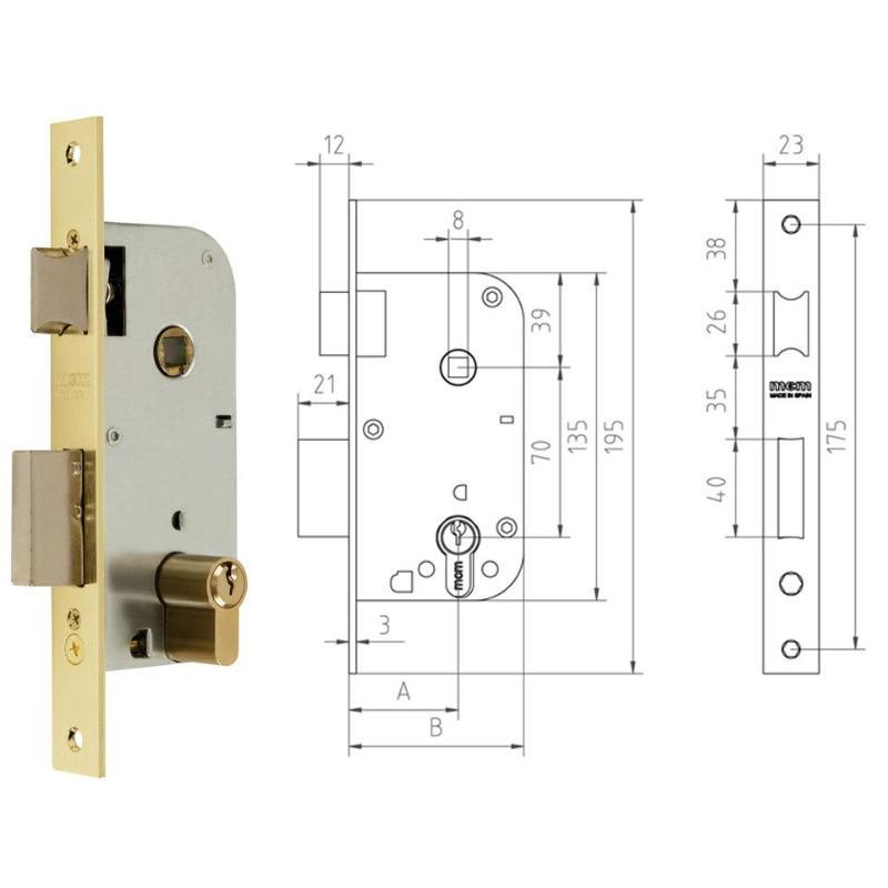Mcm cerradura embutir madera 1301-240a311 40 canto rect.latonado