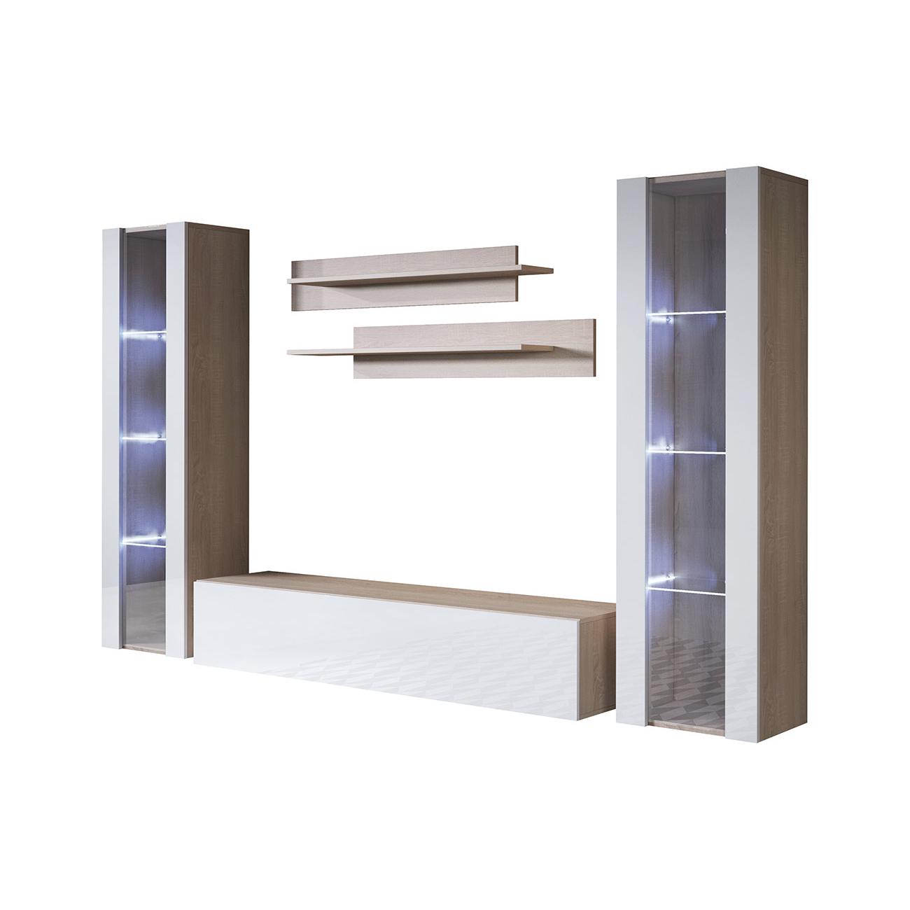MB Muebles Bonitos - Conjunto Mueble de Salón con Vitrina, LED, Ancho 260cm, Más Colores, Modelo Luke 8