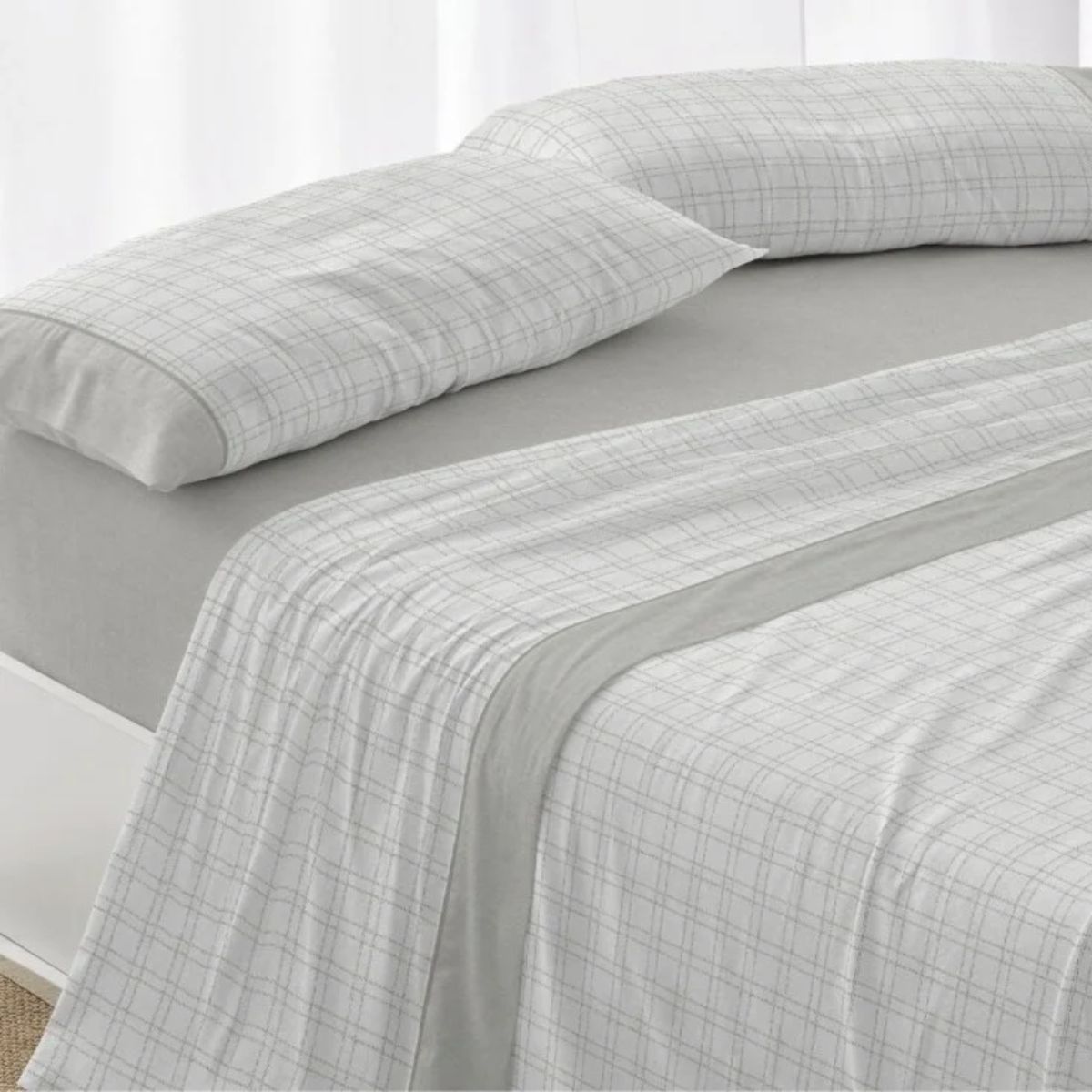 Juego de Sábanas 100% Algodón Burrito Blanco con Diseño de Cuadros para Cama de 135, 150/160 y 180 cm