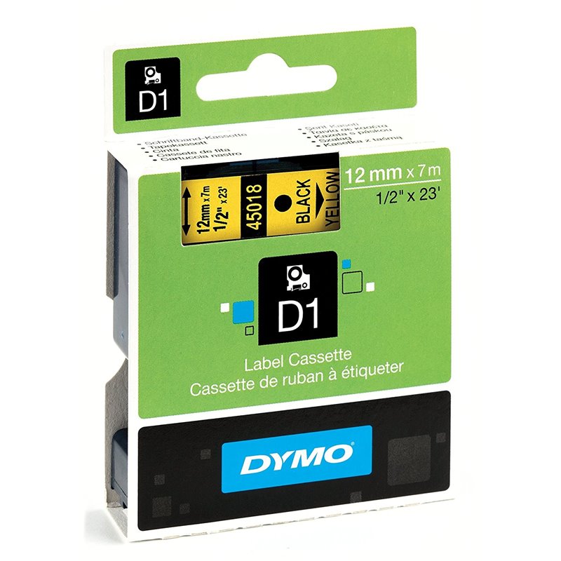 DYMO D1 - Etiquetas estándar - Negro sobre amarillo - 12mm x 7m