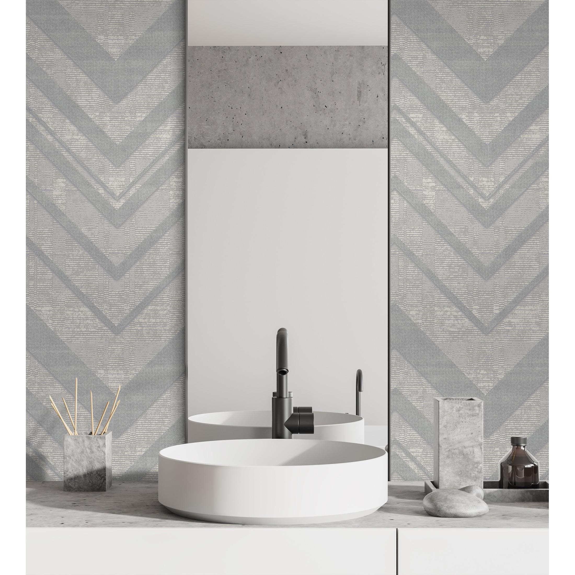 Papel pintado vinílico geométrico zigzag gris con textura en relieve - Enzo Spike 681656 de GAULAN - Rollo de 10 m x 1,06 m