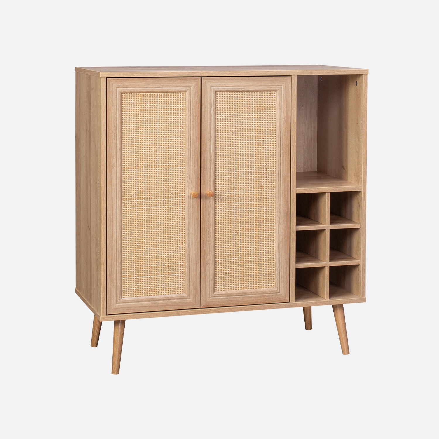 sweeek - Aparador con portabotellas, mimbre y decoración de madera, 83cm , Boheme , 83x39x88