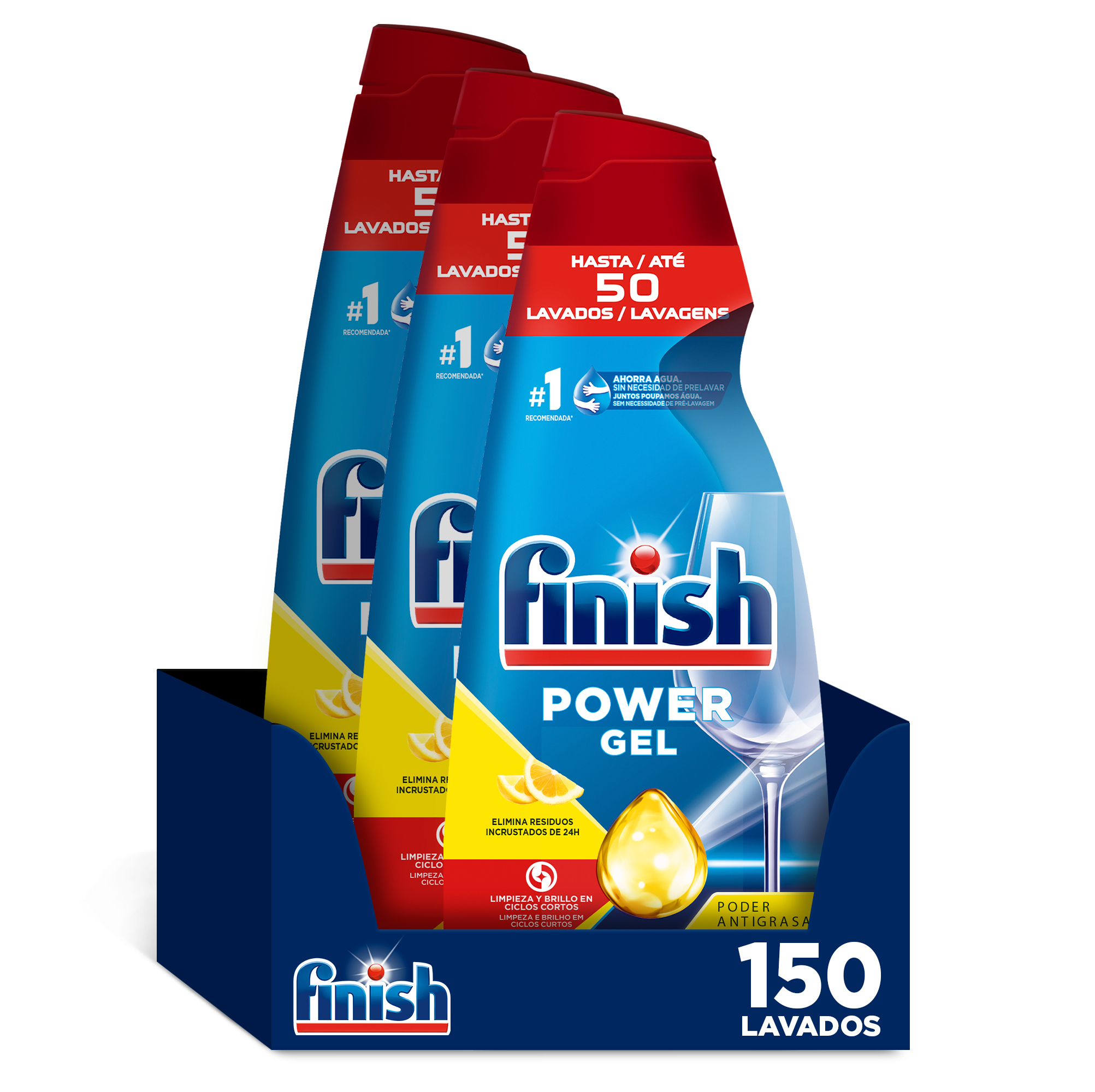 Finish Power Gel Limon All in 1 Max 100 | 150 | 200 Lavados, Rápida Disolución, Protege Corrosión, Resultado Profesional
