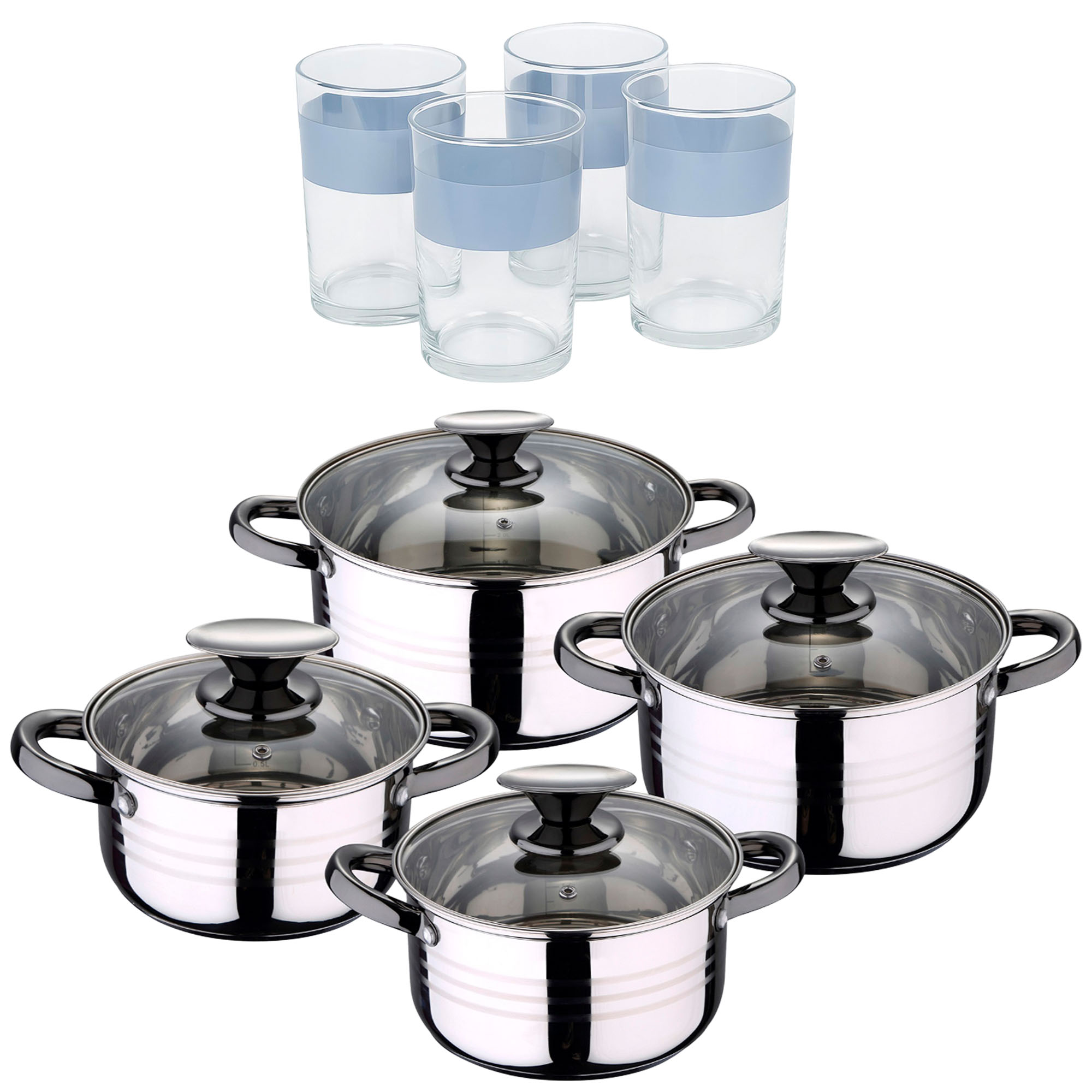 Bateria 8pc acero inoxidable apta para inducción Colección San Ignacio Premium +  Delantal de Cocina Gris oscuro 100% Algodón 75x80cm