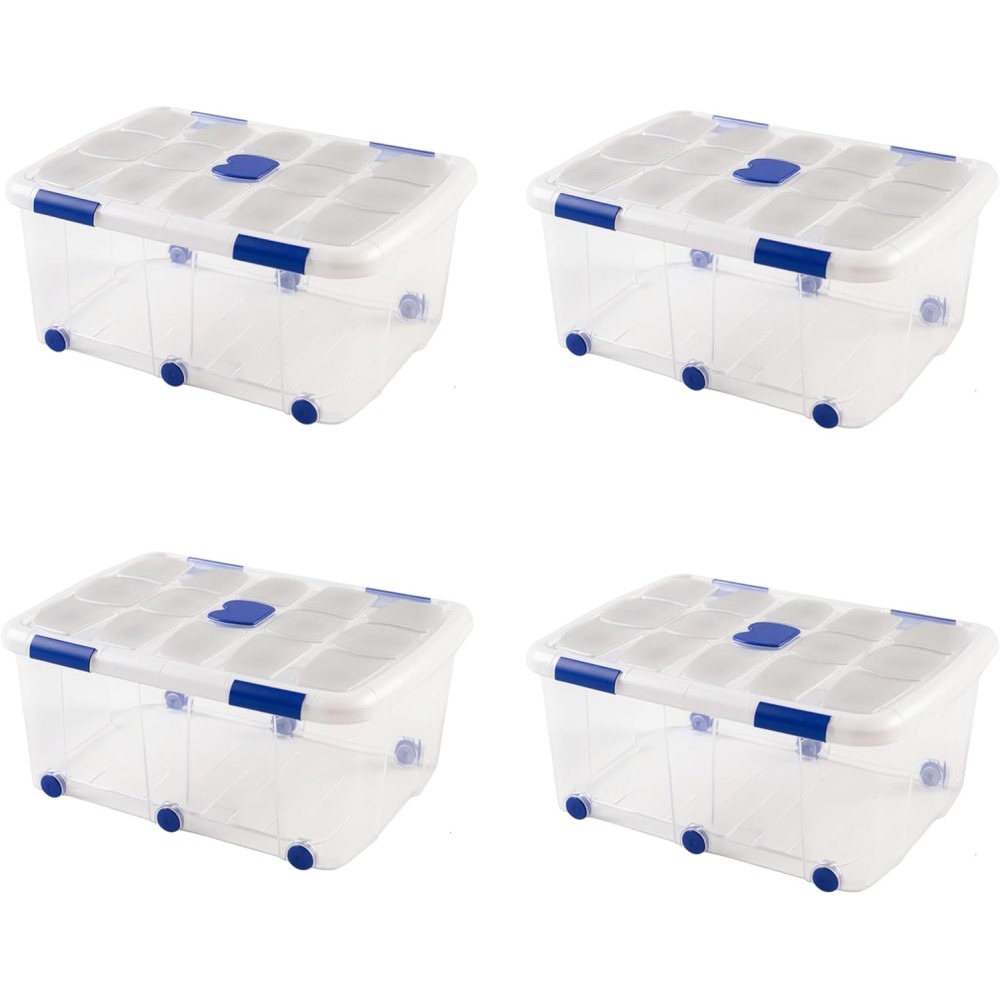 Set Caja de almacenaje pongotodo de ordenación apilable 100 litros plástico Transparente (76.5x56.5x39cm) COSHANO