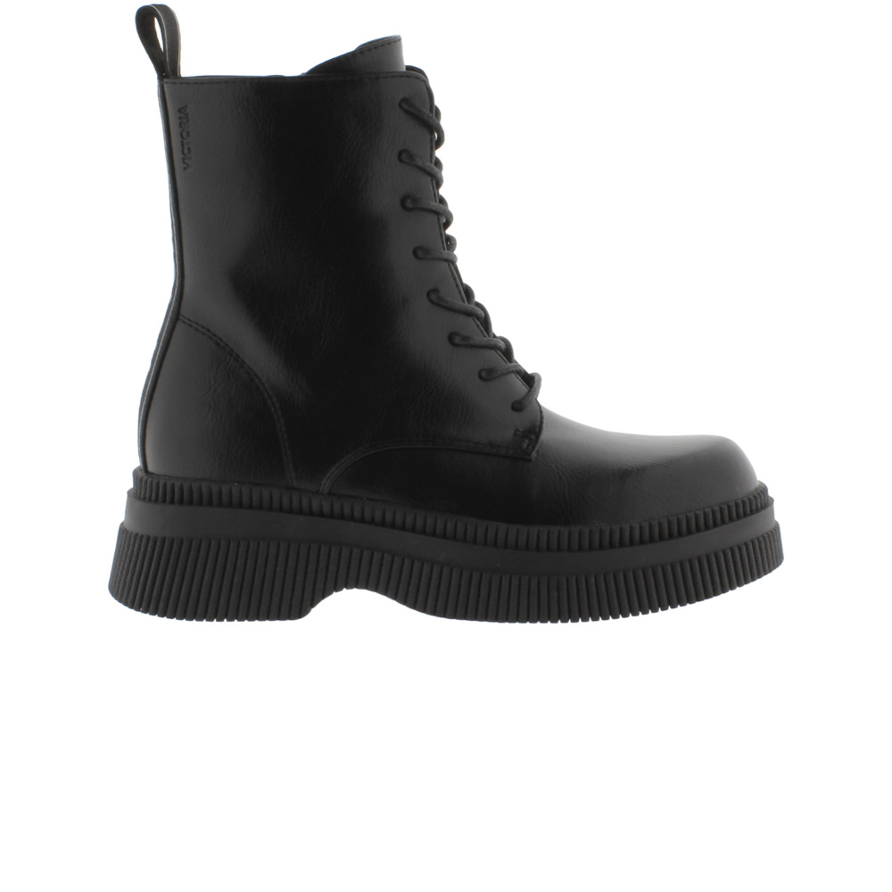 Victoria Dublín Botas de efecto piel negro monocromo con suela gruesa y tirador trasero 1301103