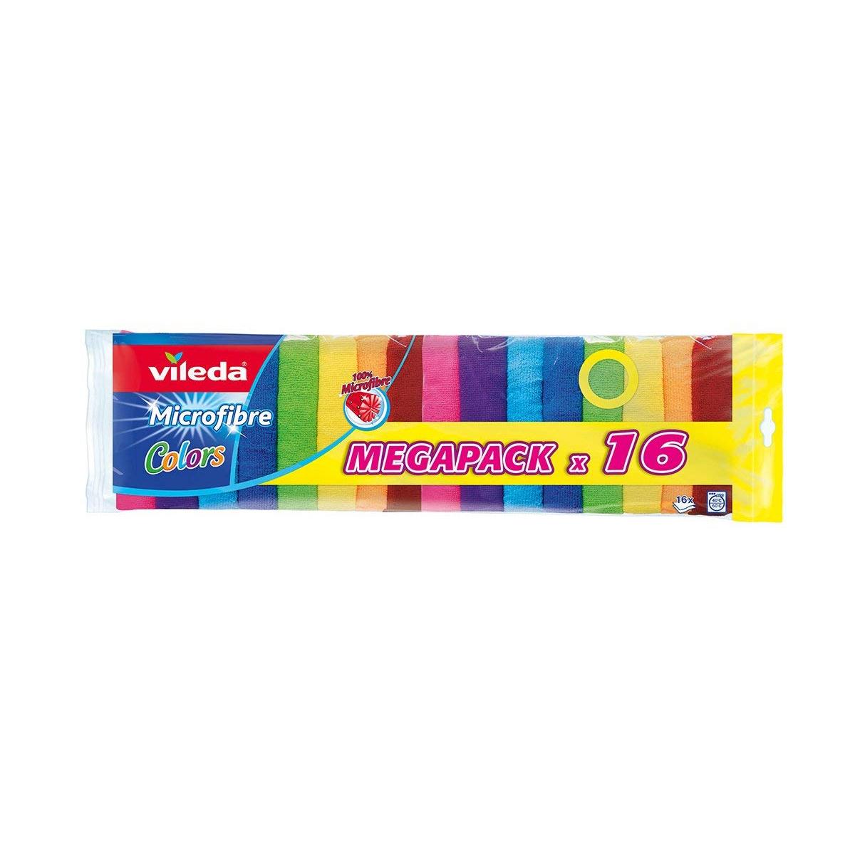 Vileda - Set de 16 bayetas Microfibras Colors, Colores Variados, 30 x 30 cm, 16 Unidades