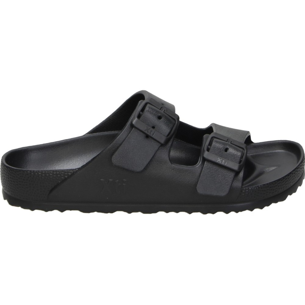 XTI | Chancletas XTI para Mujer – Chanclas Planas en Color Negro – Piscinas de Verano Slip On y Doble Ajuste de Hebilla – Cómoda – Suela Antideslizante – Modelo 145138