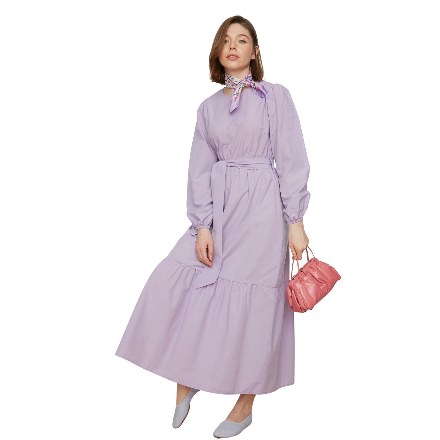 Trendyol Beige Crew Neck Waist Belted Woven Dress Tctss21El3330