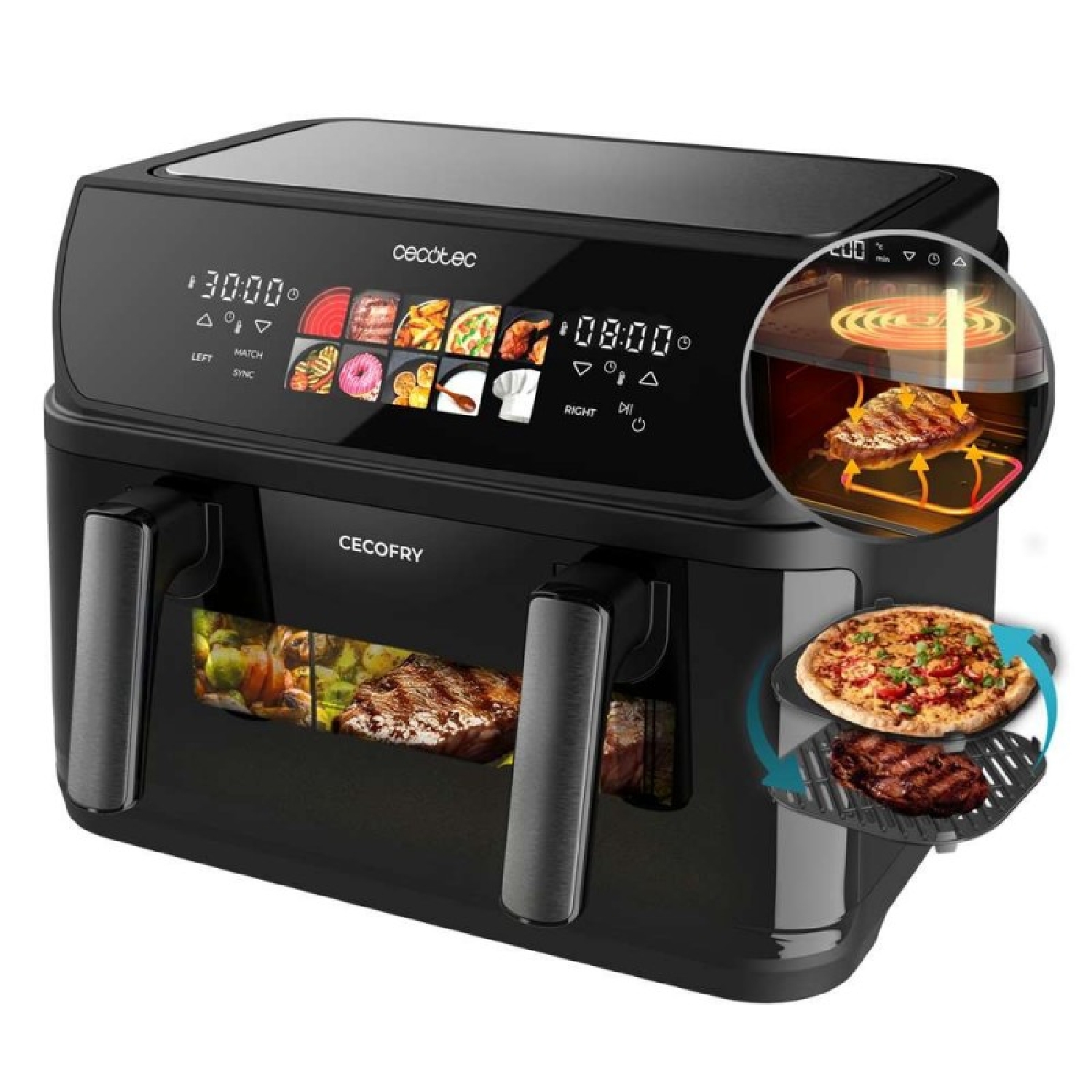 Cecotec Freidora de Aire 10L, 4 Resistencias, Air Fryer, Cecofry&Grill Duoheat 10000. 2800W, Dorado Perfecto y Sabor de Parrilla